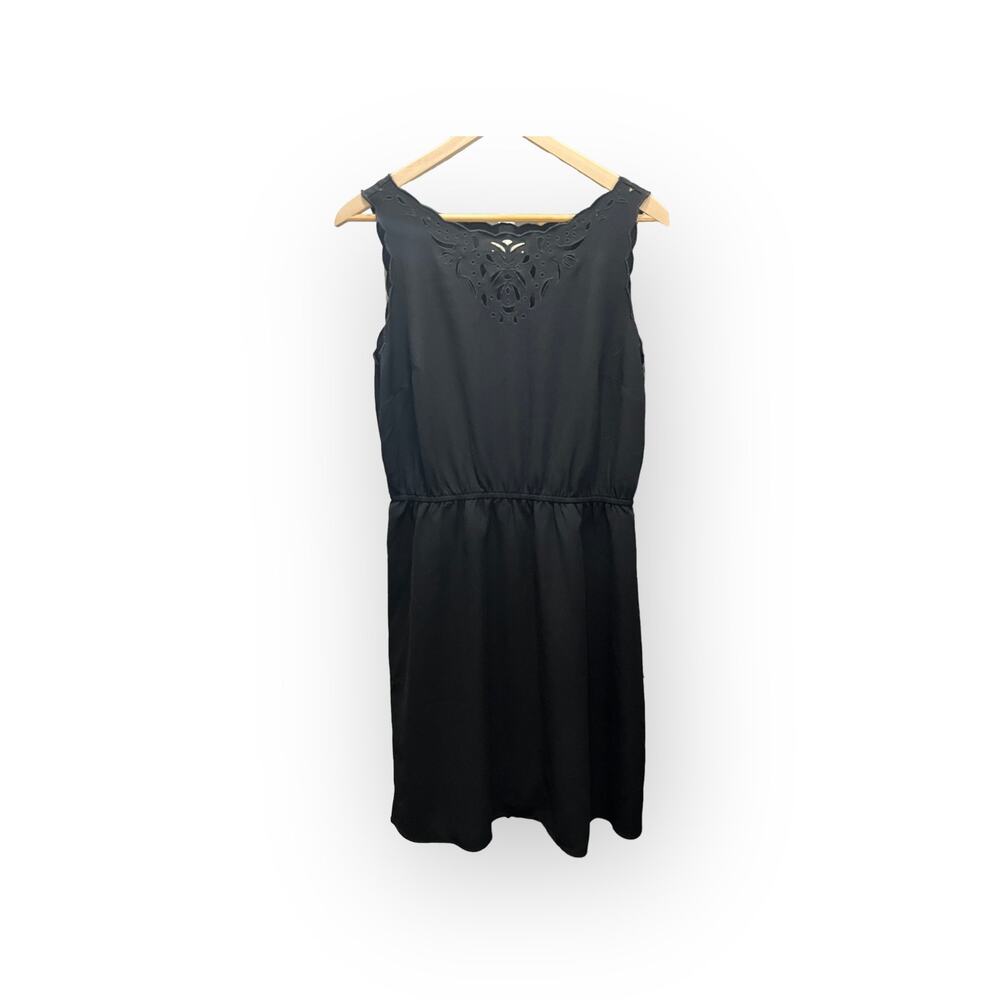 Ann Taylor LOFT Black sleeveless scalloped cut out mini dress SIZE 10